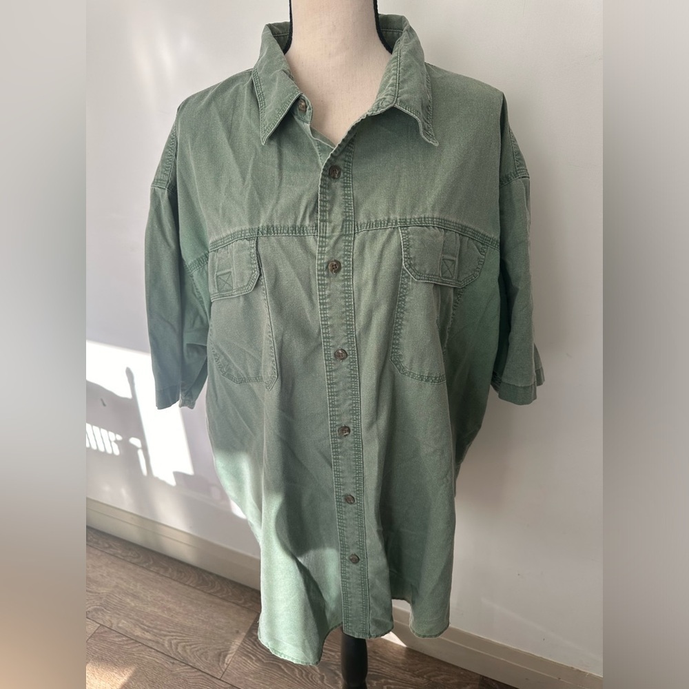 Redhead men’s fishing shirt, green cotton blend button front 2XL short sleeve